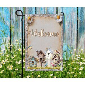 Rustic Birdhouse 12" x 18" Garden Flag  Charming Outdoor Decor